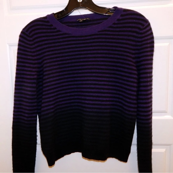 Theory Black Purple Striped 100% Cashmere Sweater sz P - Picture 1 of 3